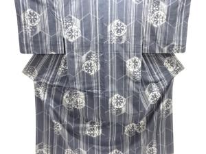 亀甲に源氏車模様織り出し手織り紬着物